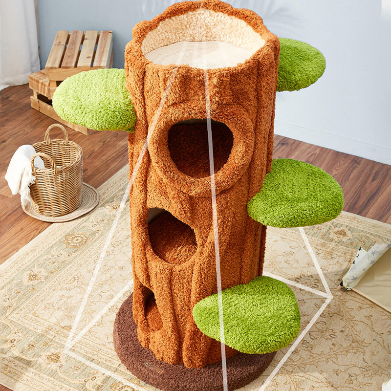 48.8 H Eletha Solid Wood Modern Cat Tree Tower Condo